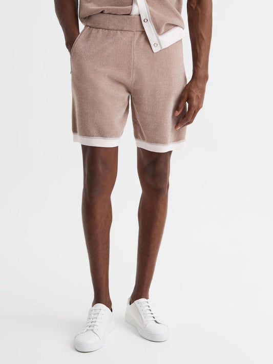 Reiss Shorts | Fielder Relaxed Fit Elasticated Chenille Shorts Champagne - Men