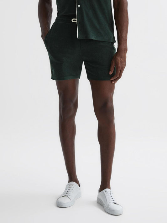 Reiss Shorts | Fredericks Towelling Drawstring Shorts Dark Green - Men