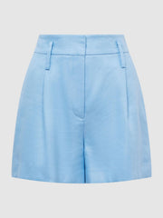 Reiss Shorts | Hollie Linen Pleat Front Shorts Blue - Women