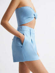 Reiss Shorts | Hollie Linen Pleat Front Shorts Blue - Women