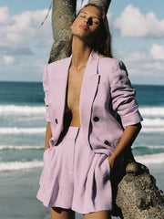 Reiss Shorts | Hollie Linen Pleat Front Shorts Lilac - Women