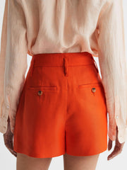 Reiss Shorts | Hollie Linen Pleat Front Shorts Orange - Women