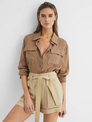 Reiss Shorts | Joanie Mid Rise Utility Shorts Neutral - Women