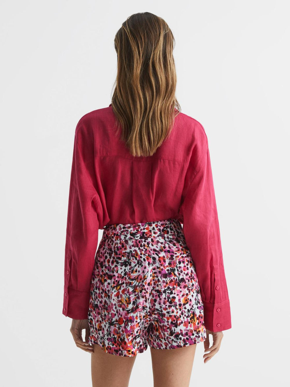 Reiss Shorts | Lara Mid Rise Printed Shorts Pink - Women