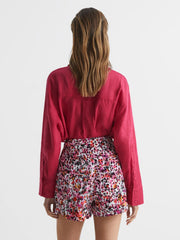 Reiss Shorts | Lara Mid Rise Printed Shorts Pink - Women