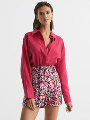 Reiss Shorts | Lara Mid Rise Printed Shorts Pink - Women