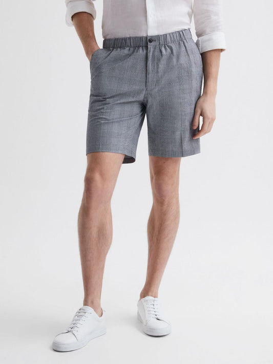 Reiss Shorts | Nassau Prince Of Wales Check Elasticated Shorts Blue - Men