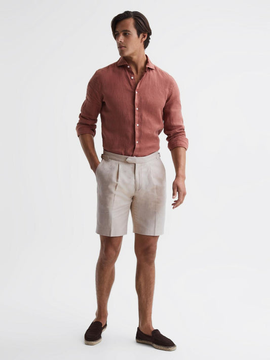 Reiss Shorts | Path Cotton-Linen Blend Chino Shorts Stone - Men