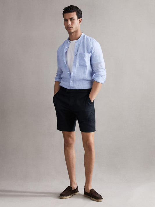 Reiss Shorts | Searcy Linen Side Adjuster Shorts Black - Men