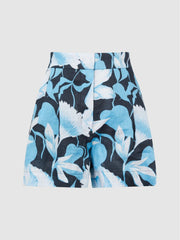 Reiss Shorts | Sky Linen Floral Printed Shorts Blue Print - Women