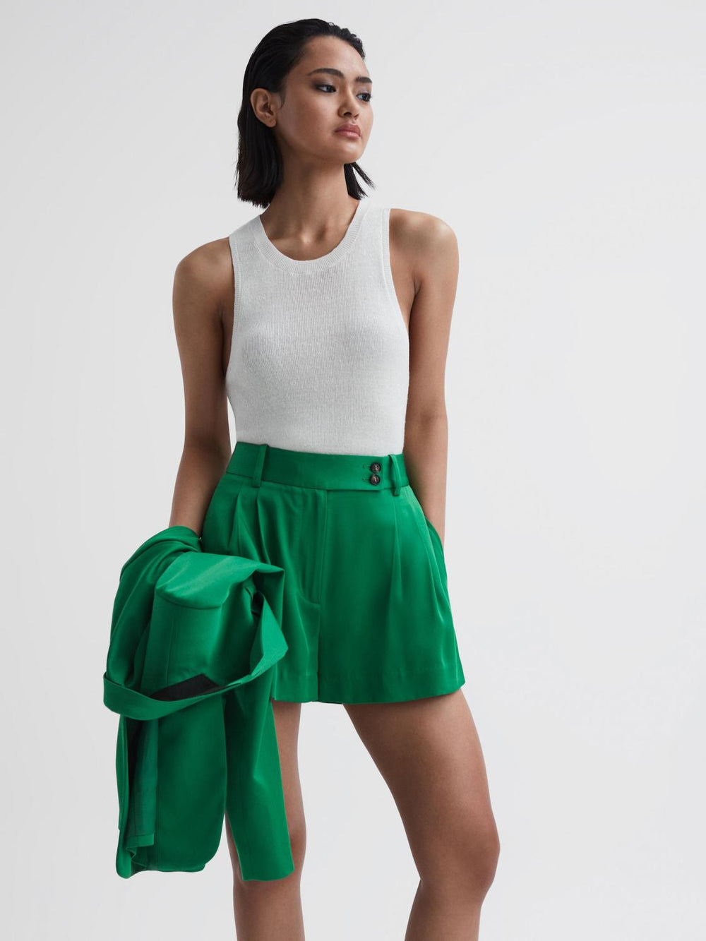 Reiss Shorts | Sofie Mid Rise Tailored Shorts Green - Women