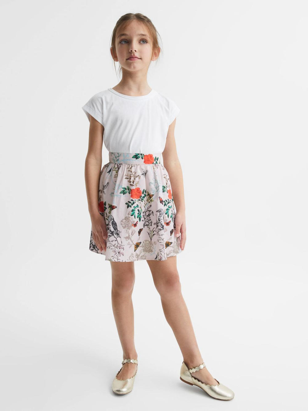 Reiss Skirts | Amie Floral Printed High Rise Skirt Ivory Print - Children