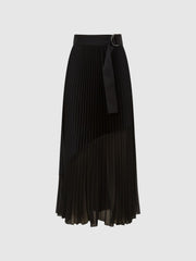 Reiss Skirts | Anya Pleated Midi Skirt Black - Women