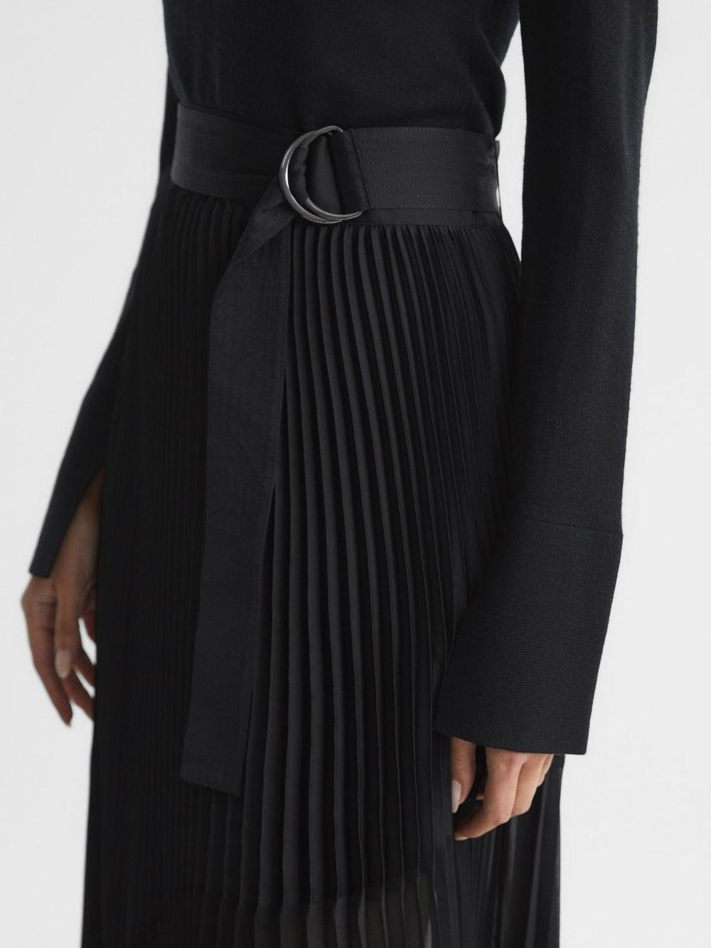 Reiss Skirts | Anya Pleated Midi Skirt Black - Women