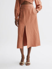 Reiss Skirts | Axelle Linen High Rise Skirt Rust - Women