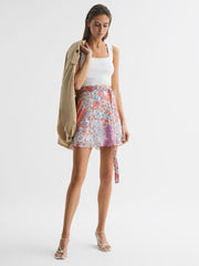 Reiss Skirts | Elle Floral Print High Rise Mini Skirt Coral/white - Women