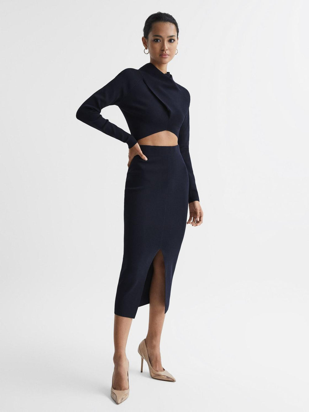 Reiss Skirts | Erin Knitted Co Ord Midi Skirt Dark Navy - Women