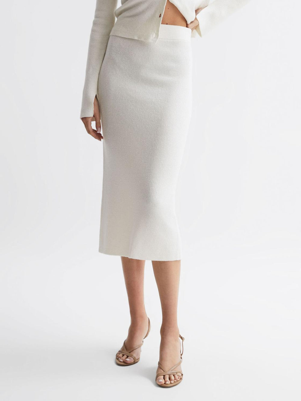 Reiss Skirts | Fern Knitted High Rise Midi Skirt Cream - Women