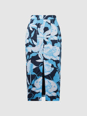 Reiss Skirts | Jackson Floral Print High Rise Midi Skirt Navy/blue - Women