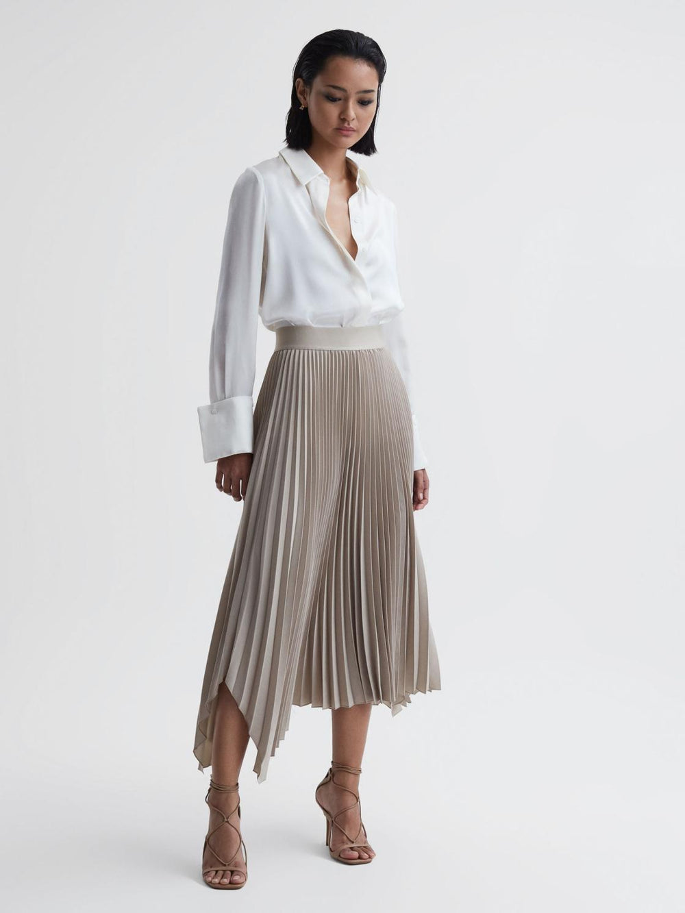 Reiss Skirts | Jodie Pleated Asymmetric Midi Skirt Champagne - Women