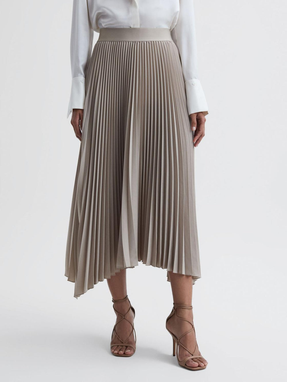 Reiss Skirts | Jodie Pleated Asymmetric Midi Skirt Champagne - Women