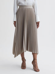 Reiss Skirts | Jodie Pleated Asymmetric Midi Skirt Champagne - Women