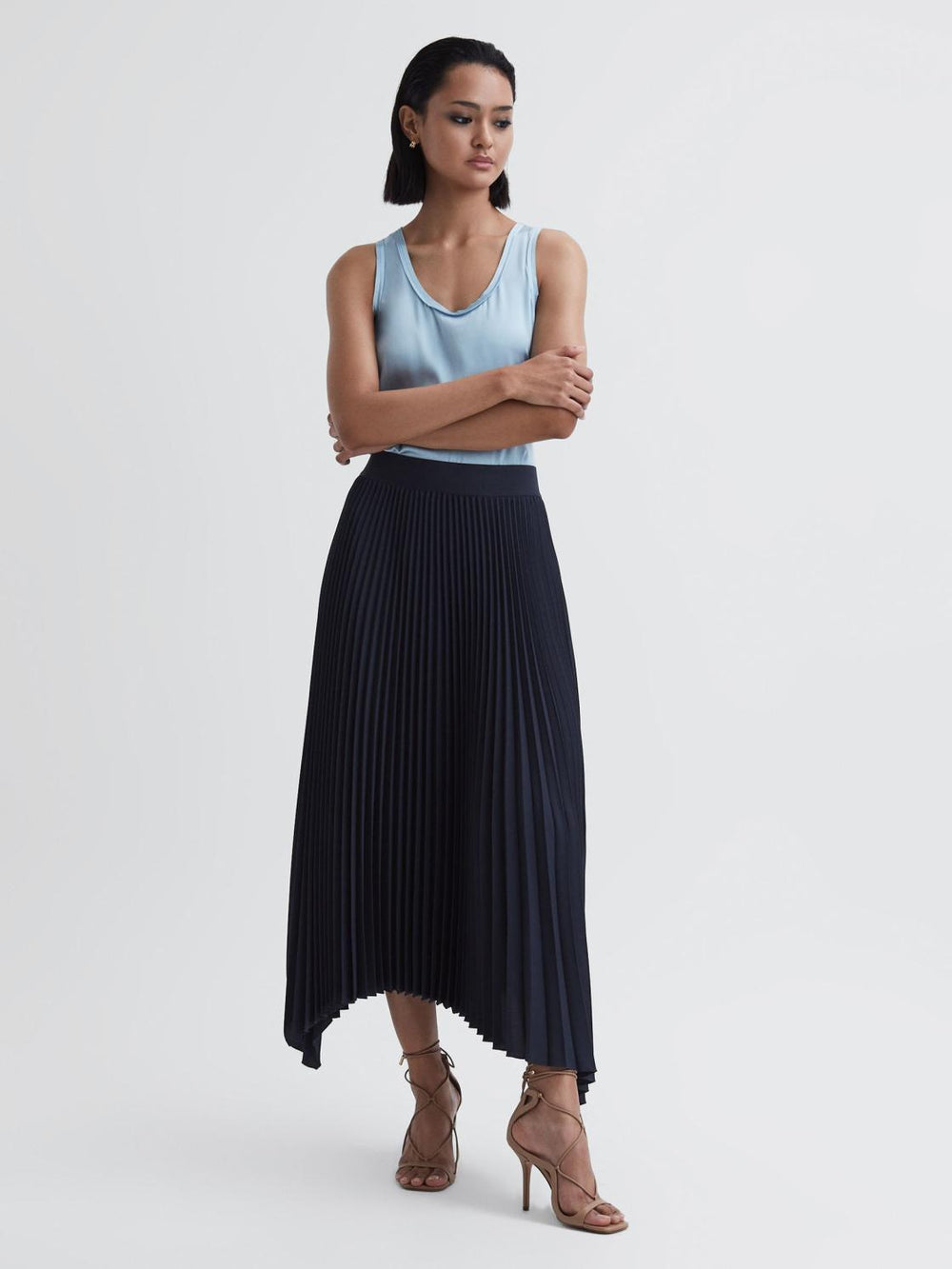 Reiss Skirts | Jodie Pleated Asymmetric Midi Skirt Navy - Women