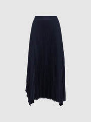 Reiss Skirts | Jodie Pleated Asymmetric Midi Skirt Navy - Women