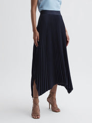 Reiss Skirts | Jodie Pleated Asymmetric Midi Skirt Navy - Women