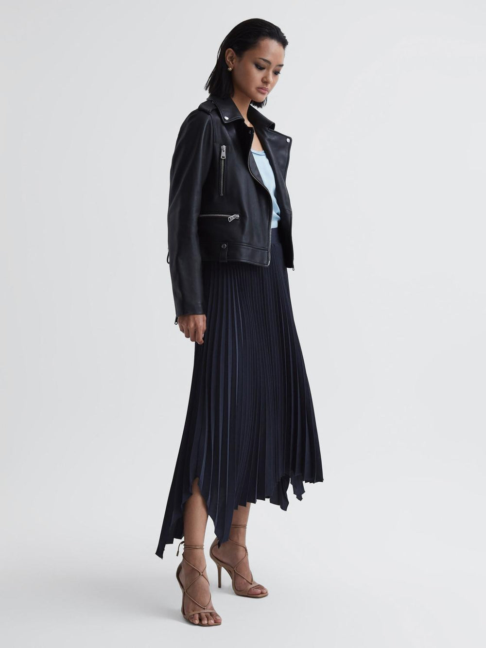 Reiss Skirts | Jodie Pleated Asymmetric Midi Skirt Navy - Women