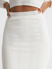Reiss Skirts | Judy Knitted Crochet Midi Skirt Co-Ord Ivory - Women