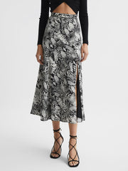 Reiss Skirts | Katia Printed Slip Midi Skirt Black - Women