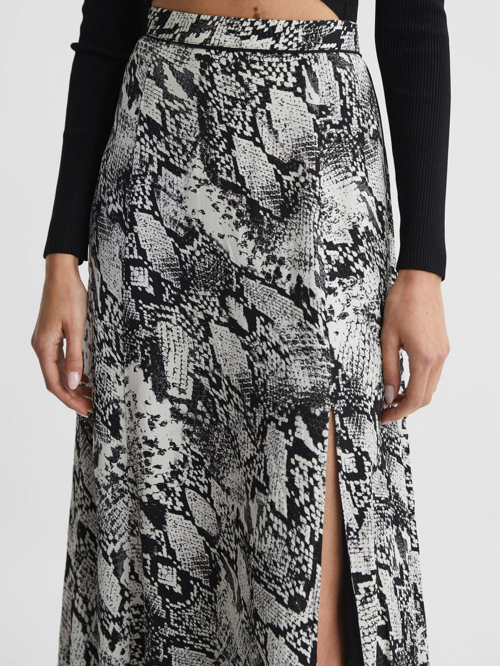 Reiss Skirts | Katia Printed Slip Midi Skirt Black - Women