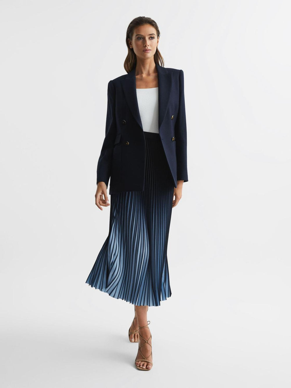 Reiss Skirts | Marlie Ombre Pleated Midi Skirt Bright Blue - Women