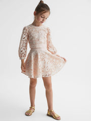 Reiss Skirts | Nella High Rise Lace Skirt Pink - Children