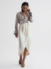 Reiss Skirts | Tyra Silk High-Low Wrap Skirt Ivory - Women