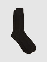 Reiss Socks & Underwear | Cirby Wool-Cashmere Blend Ribbed Socks Black - Men