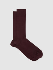 Reiss Socks & Underwear | Fela Ribbed Socks Bordeaux - Men