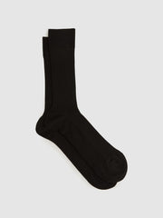 Reiss Socks & Underwear | Feli Ribbed Mercerised Cotton Blend Socks Black - Men