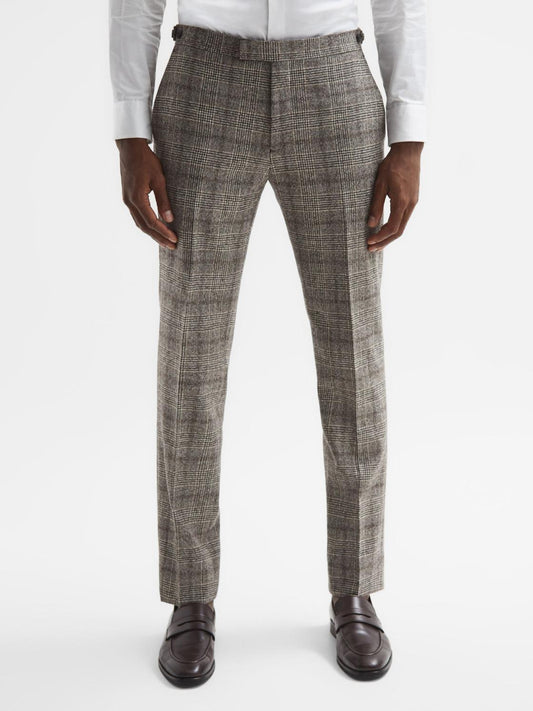 Reiss Suits & Tailoring | Alfredo Slim Fit Prince Of Wales Check Trousers Brown - Men