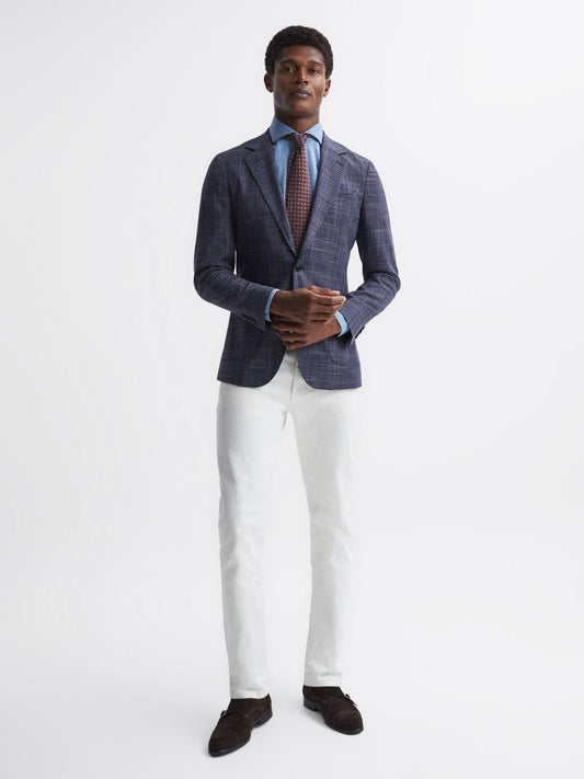 Reiss Suits & Tailoring | Belvedere Single Breasted Check Blazer Indigo - Men
