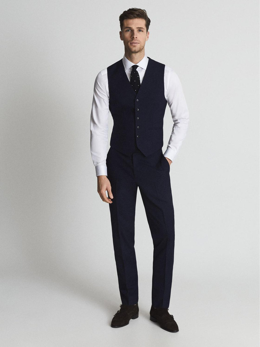 Reiss Suits & Tailoring | Bold Wool Blend Slim Fit Waistcoat Navy - Men