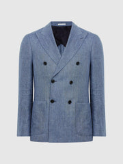 Reiss Suits & Tailoring | Cheltenham Slim Fit Double Breasted Linen Blazer Chambray - Men