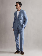 Reiss Suits & Tailoring | Cheltenham Slim Fit Double Breasted Linen Blazer Chambray - Men