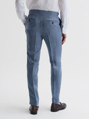 Reiss Suits & Tailoring | Cheltenham Slim Fit Linen Herringbone Trousers Chambray - Men