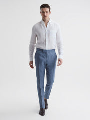 Reiss Suits & Tailoring | Cheltenham Slim Fit Linen Herringbone Trousers Chambray - Men