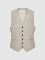 Reiss Suits & Tailoring | Fine Slim Fit Six Button Wool Waistcoat Stone - Men