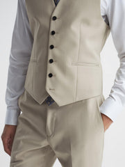 Reiss Suits & Tailoring | Fine Slim Fit Six Button Wool Waistcoat Stone - Men