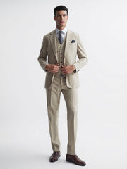 Reiss Suits & Tailoring | Fine Slim Fit Six Button Wool Waistcoat Stone - Men