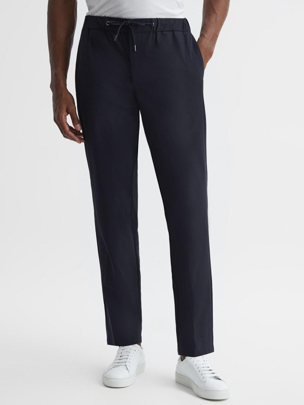 Reiss Suits & Tailoring | Flip Slim Fit Drawstring Waistband Trousers Navy - Men